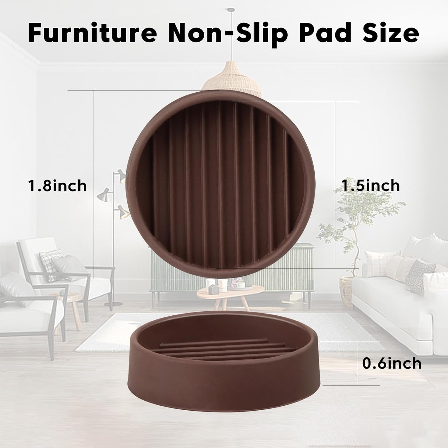 Rubber Furniture Pads Non Slips Furniture Casters Cup Chair Leg Floor Protectors for Bed Sofa Table and Chair Stopper (Pack of 8,Brown 1.5" x 1.5" Round)
