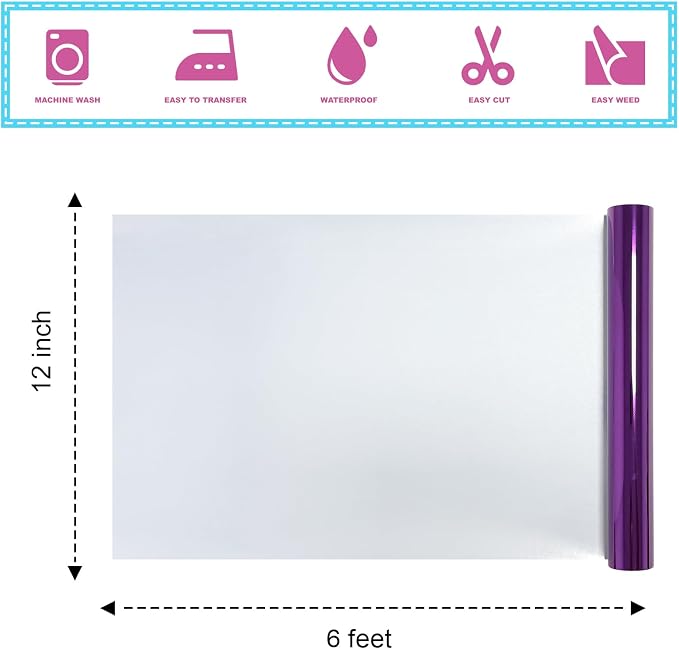 Metallic Foil Heat Transfer Vinyl Purple 12Inch*6FT Bundle Chrome HTV in - Image 2