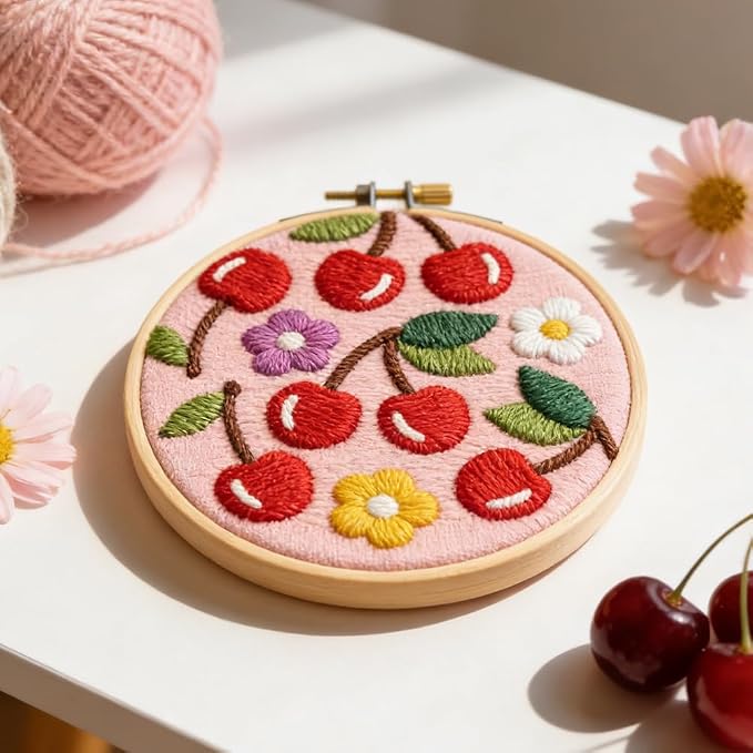 INFUNLY Cherry Punch Needle Embroidery Kit, Complete DIY Punch Embroidery Kits - Image 4