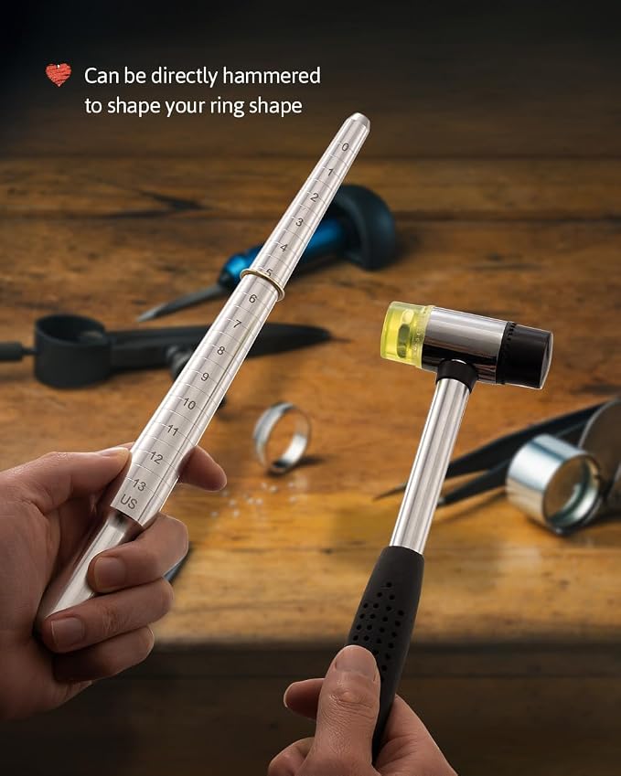 Meowoo Ring Sizer, Can be Hammered Solid Ring Mandrel and Jewelry Rubber Mallet - Image 5
