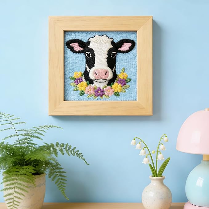 INFUNLY Cow Punch Needle Kit Dairy Cattle DIY Embroidery Punch Needle Set - Image 3