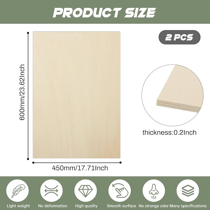 2 Pack Plywood Sheets, 17.1" x 23.6"x 0.2" Basswood Sheets | 5mm Basswood Craft - Image 2