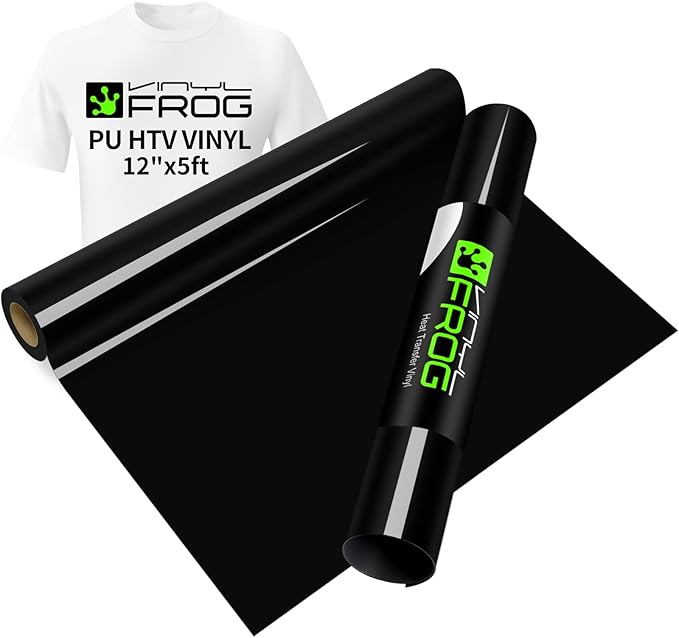 VINYL FROG Black Heat Transfer Vinyl Roll 12" x5ft Matte HTV Vinyl | Black Iron by VINYLFROG