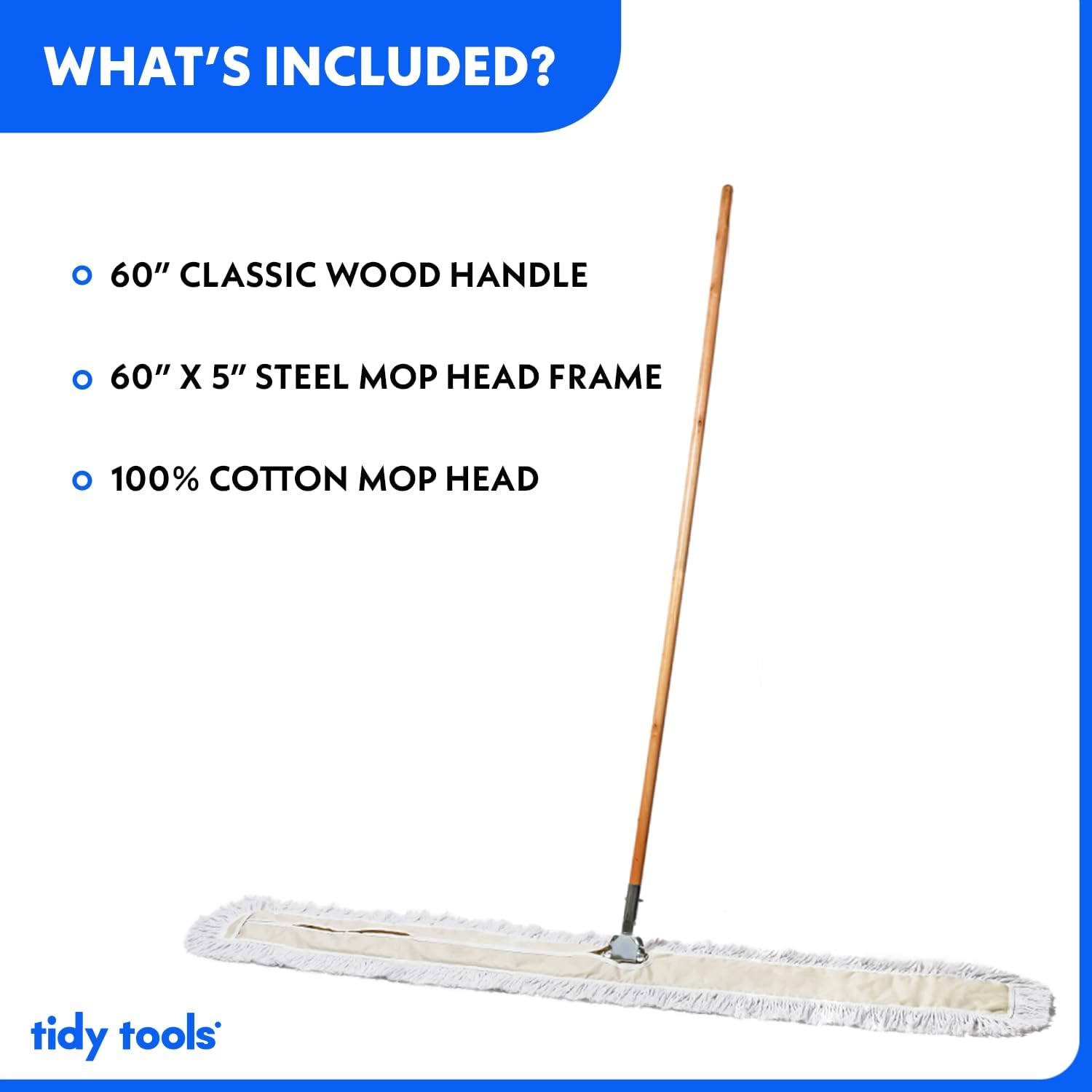 Commercial Dust Mop & Floor Sweeper, 60 in. Dust Mop for Hardwood Floors, Cotton Reusable Dust Mop Head, Wooden Handle, Industrial Dry Mop for Floor Cleaning & Janitorial Supplies