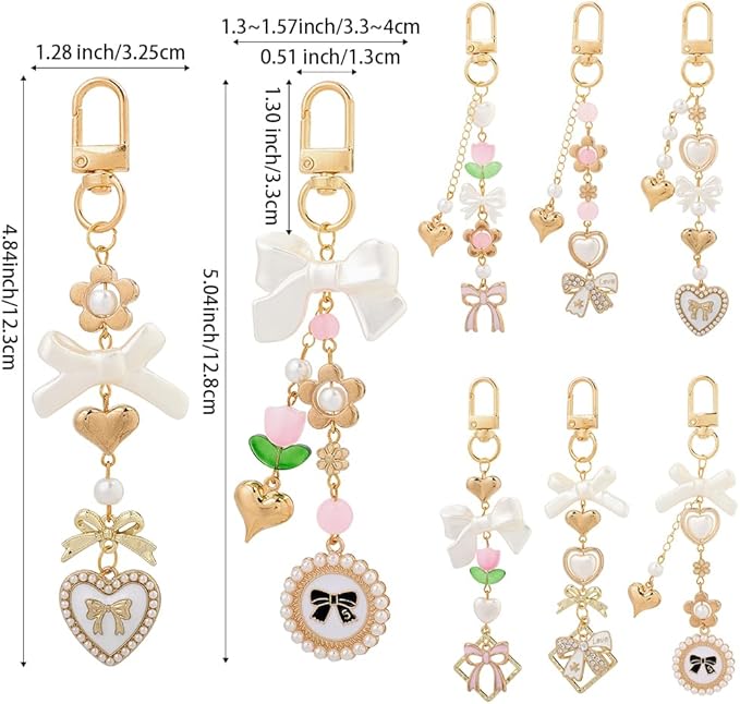 SUNNYCLUE 1 Box 156Pcs DIY 8 Sets Keychain Making Kit Bows Key Chain Charm Bead - Image 3