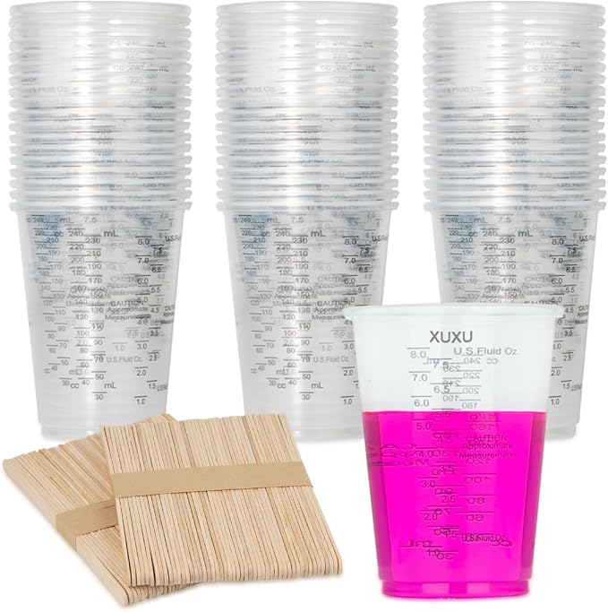 200Pcs 8oz Graduated Clear Plastic Measuring Cups Disposable Mixing Cups by XUXU