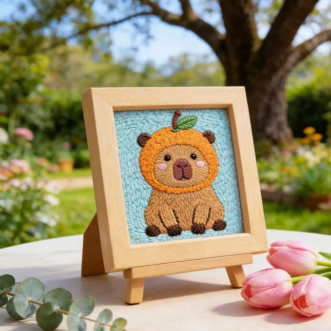 INFUNLY Orange Capybara Punch Needle Kit 9.4x9.4" DIY Punch Embroidery Kit - Image 5