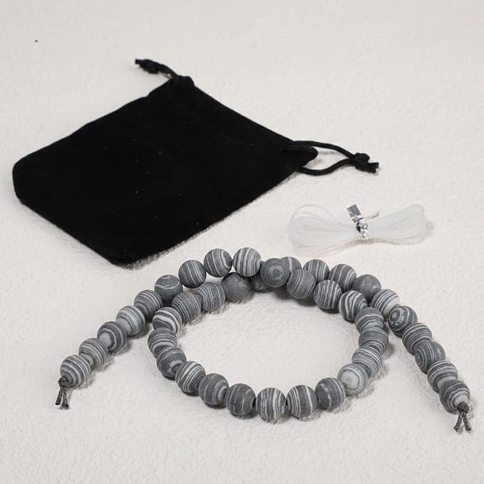 10mm Matte Black And White Malachite Bead, 15-Inch Matte Round Loose Stone Beads - Image 7