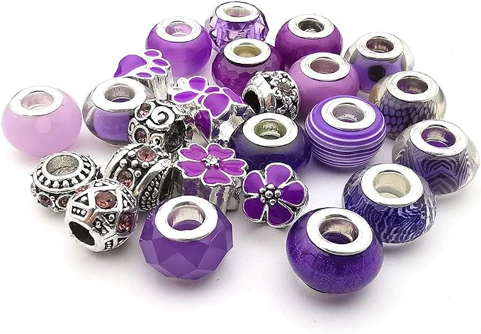 50pcs Assorted Purple Resin Imitation Glass European Large Hole Beads - Image 3