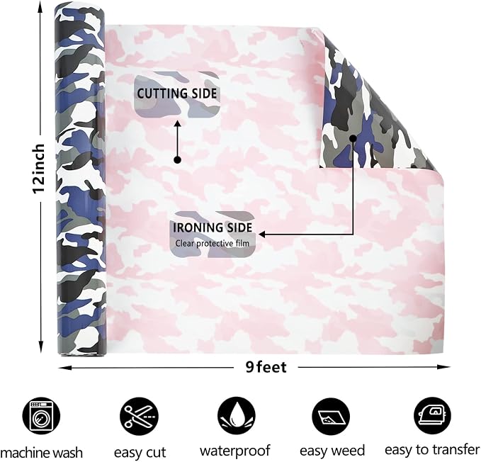 FUNKAKA Camo Army Grey HTV Heat Transfer Vinyl Rolls, Stretchy PU HTV Vinyl - Image 3