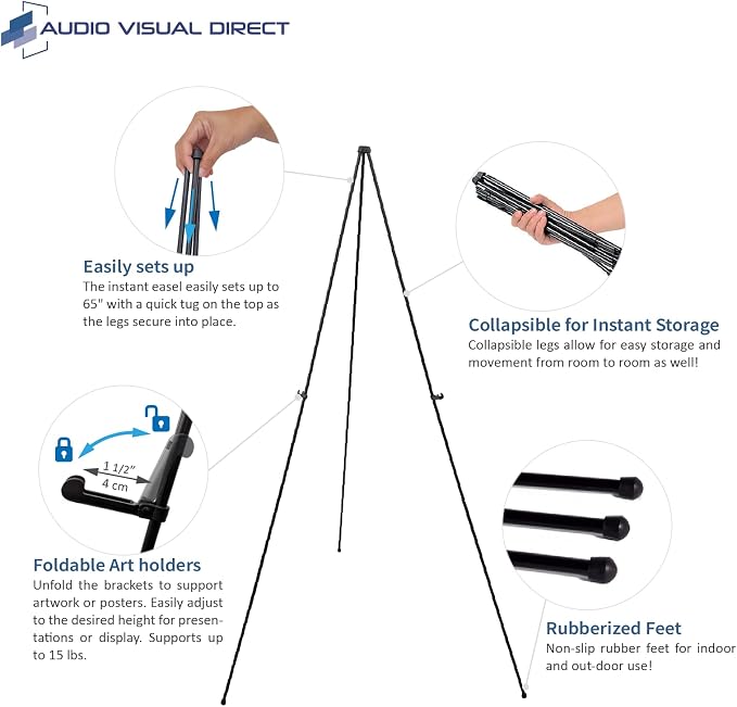 Audio-Visual Direct Lightweight Steel Telescoping Art Display Easel, Collapsible - Image 2