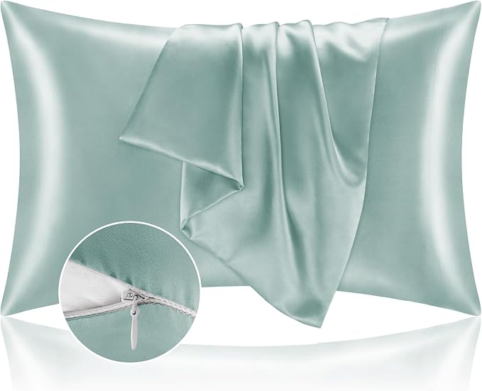 BEDELITE Satin Pillowcase with Zipper, Haze Blue Pillow Cases Queen Size Set of by BEDELITE