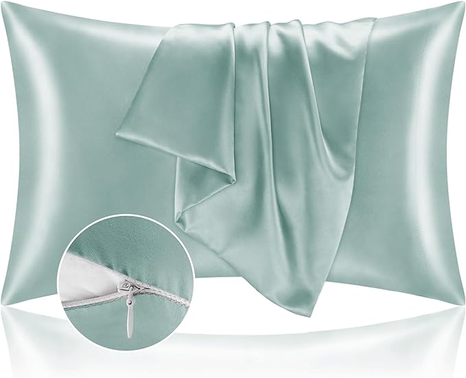 BEDELITE Satin Pillowcase with Zipper 2 Pack, Haze Blue Pillow Cases Standard by BEDELITE