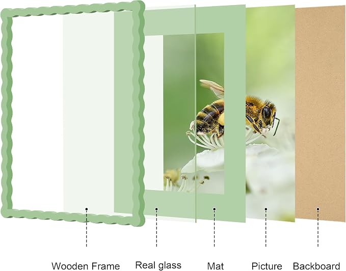 11x14 Picture Frame with Mat for 8x10, Wavy Edge Wooden Real Glass Photo Frame - Image 5