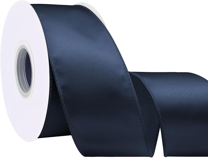 Navy Blue 2.5 Inch 25 Yards Satin Wired Ribbon by Simplegoal