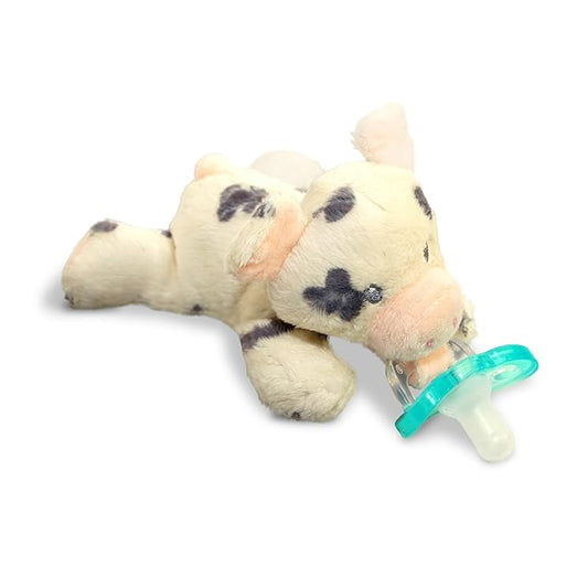 RaZbaby JollyPop Pacifier, Holder w/Detachable Baby Pacifier, Stuffed Animal RaZbuddy, All Ages 0M+, 100% Medical Grade USA Made Silicone, Machine Washable, Textured & Easy to Hold – Pig