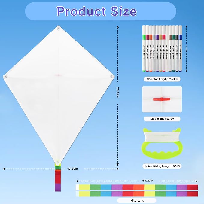 DIY Blank Kites for Kids in Bulk, Kite Making Kit for Kids, 23.6in Bulk Blank - Image 3