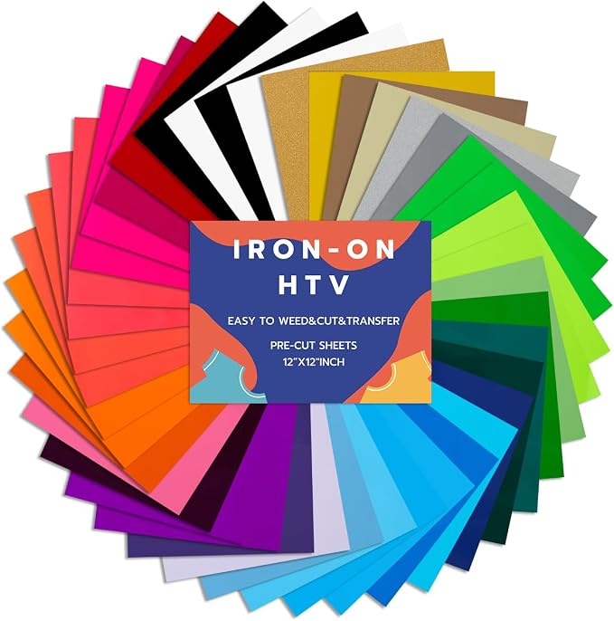 Heat Transfer Vinyl Bundle 42 Pack 12" x 10" Sheets Iron on Vinyl 32 Assorted by IRON-ONHTV