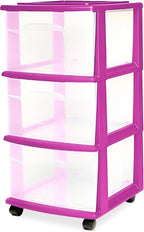 HOMZ Drawer Tower, 3-Tier Clear Plastic Storage Organizer Cart, and Classroom by Homz