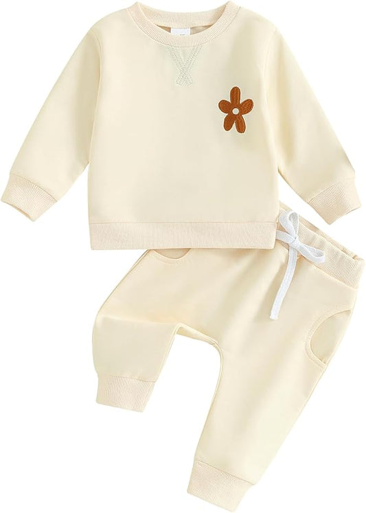 Fernvia Toddler Baby Girl Clothes 3 6 9 12 18 24 Months Fall Outfits Solid Long Sleeve Sweatshirt Tops + Pants Set