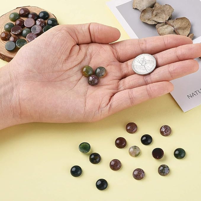 FASHEWELRY 50Pcs Natural Indian Agate Cabochons Flat Back Gemstone Cabochons - Image 5