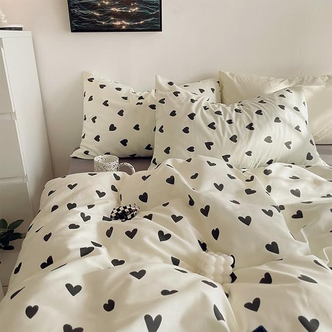 Nayoroom Black and White Heart Duvet Cover Twin Size Black Hearts Printed on - Image 4