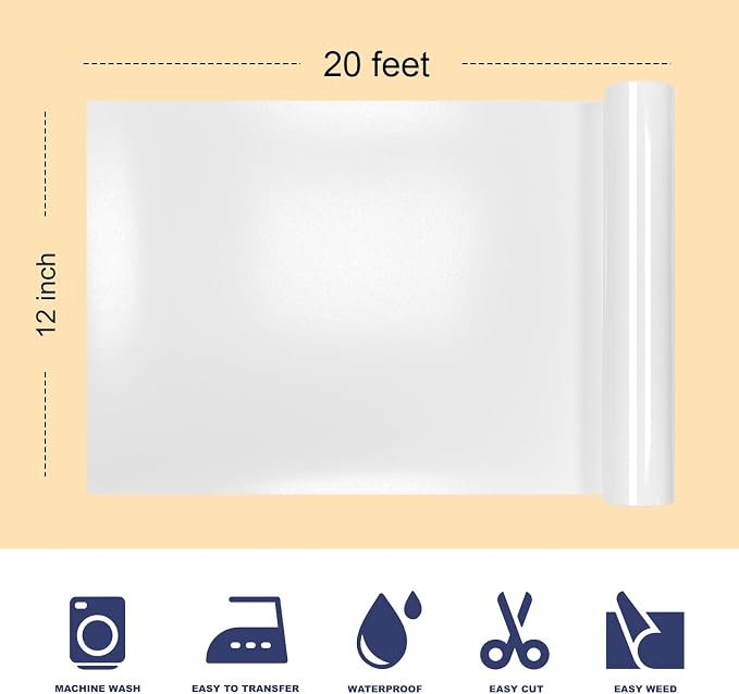 Iron On 12in X 20ft, HTV Heat Transfer Vinyl | HTV Easy to Cut & Weed, Glitter - Image 2