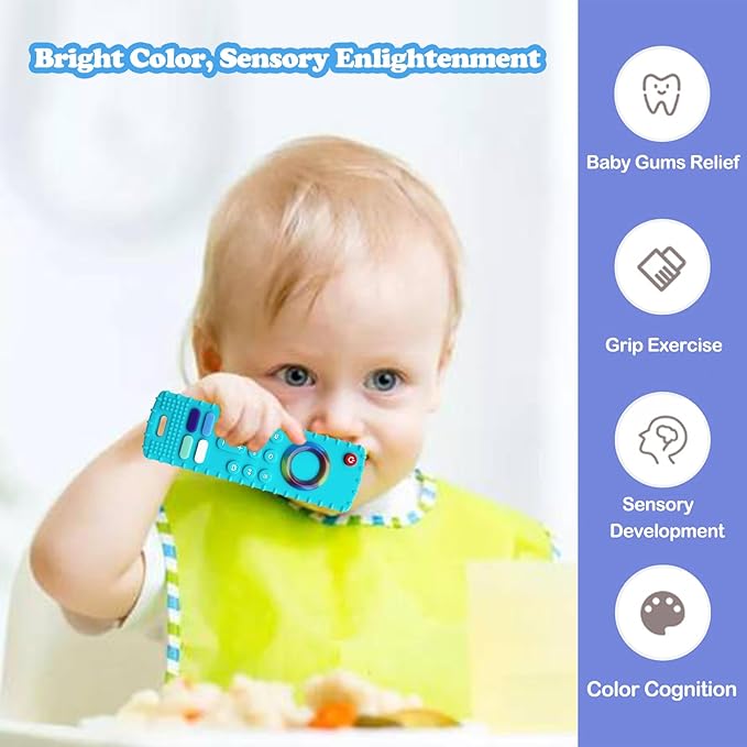 Baby Teething Toys, Food Grade Silicone Teether for Babies 3 6 12 18 Months, Fire TV Stick Remote Shape Toddlers Chew Toys, Freezer BPA Free (FTV Green)