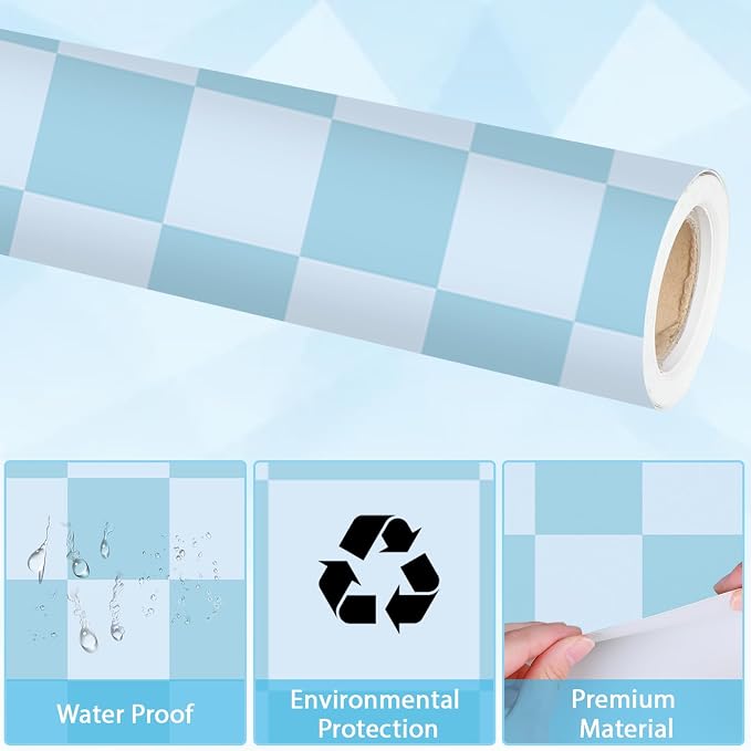 Blue Checkered Bulletin Board Paper Roll Retro Pastel Blue Bulletin Board - Image 4