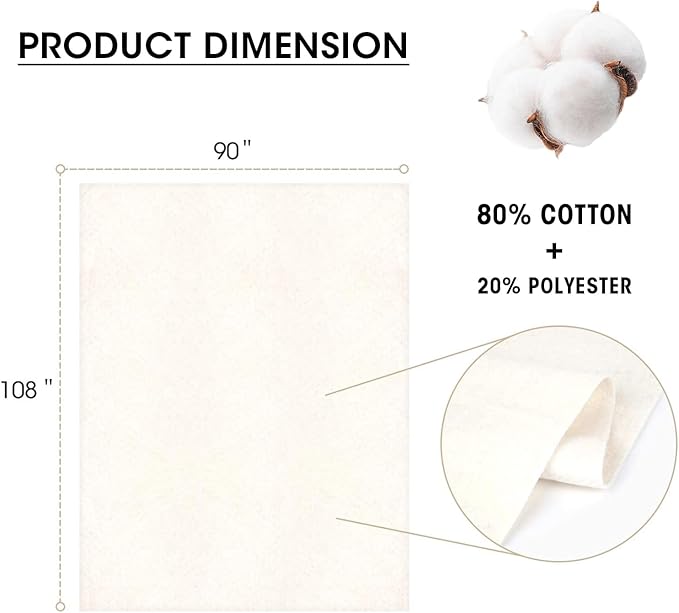 Zipcase 59 Inches X 79 Inches Queen Size Warm Soft Natural Cotton Batting - Image 3
