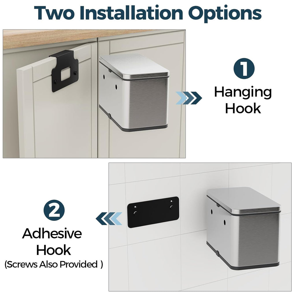 Stainless Steel Hanging Trash Can with Lid and Inner Bucket, 1 Gallon Kitchen Compost Bin for Counter Top, Under Sink or Wall Mount, Small Garbage Can for Cupboard/Bathroom/Bedroom/RV