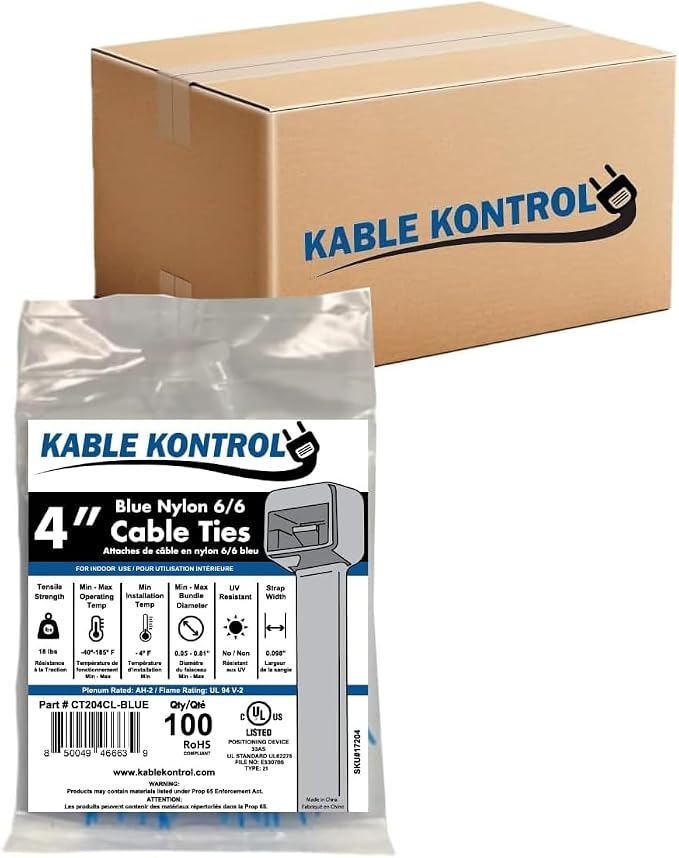 Kable Kontrol Blue Zip Ties 4 Inch 40, 18 Lbs Tensile Strength, Bulk Pack by KABLEKONTROL%C2%AE