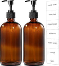 GMISUN Amber Glass Soap Dispenser, 2 Pack Bathroom Hand Soap Dispensers with Stainless Steel Pump, 17 Fl Oz Kitchen Hand and Dish Soap Dispenser Set, Modern Vintage Liquid Brown Soap Dispensers Bottle