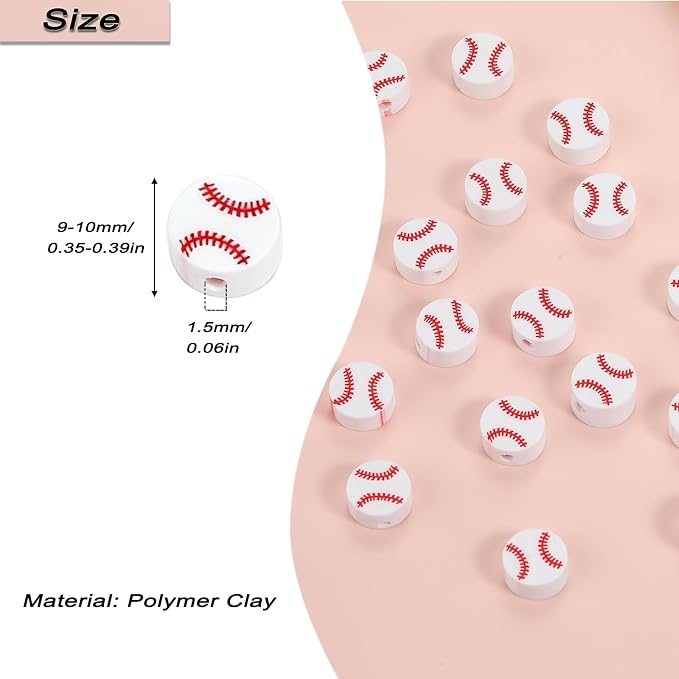 100pcs Baseball Spacer Loose Beads Sports Ball Polymer Clay Beads DIY Jewelry - Image 3