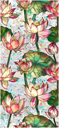 JOONOR Retro Lotus Flowers Window Privacy Film, Stained Glass Decals Colorful by JOONOR