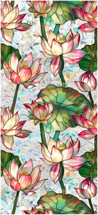 JOONOR Retro Lotus Flowers Window Privacy Film, Stained Glass Decals Colorful by JOONOR