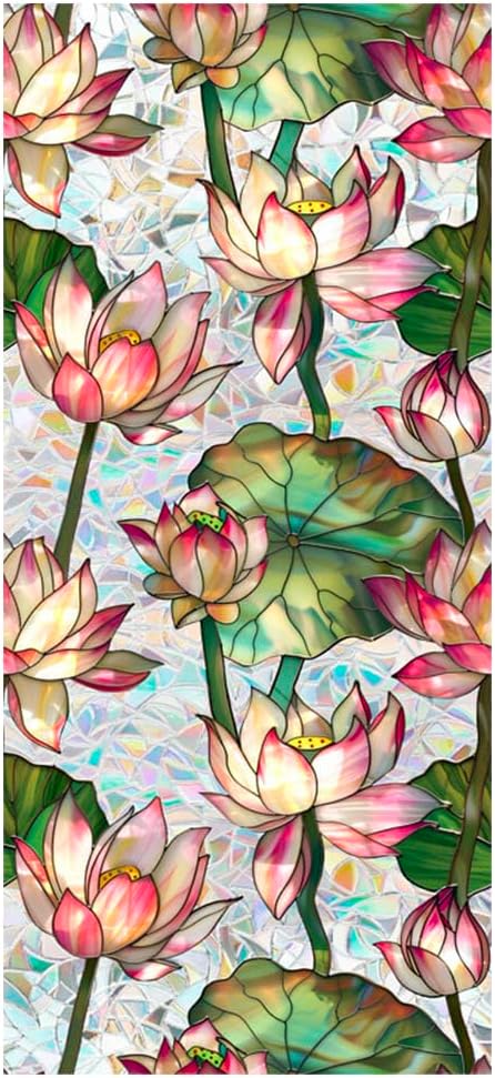 JOONOR Retro Lotus Flowers Window Privacy Film, Stained Glass Decals Colorful by JOONOR