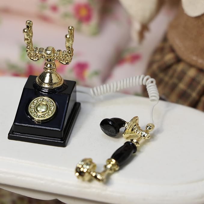 Dollhouse Telephone 1:12 Miniature Vintage Rotary Phone Model Desk Decoration - Image 5