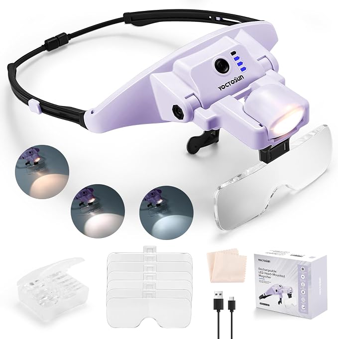YOCTOSUN Magnifying Glass with Light, Rechargeable Headband Magnifier with 6 by YOCTOSUN