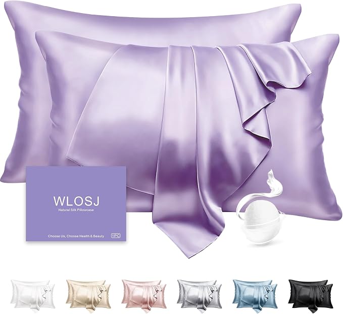 100% Silk Pillow Cases 2 Pack Standard Size Mulberry Silk Pillowcase Set of 2 by WLOSJ