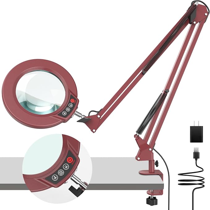 10X Magnifying Glass with Light and Clamp, Real Glass Stand Lighted Magnifier by COYETH