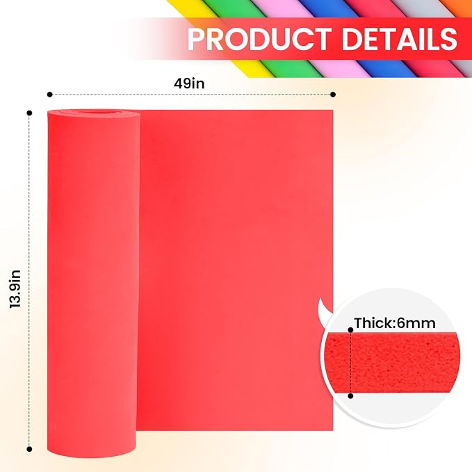 Do²ping Red Eva Foam Sheets roll, 6mm eva Craft Foam 49''x13.9'' High Density - Image 2