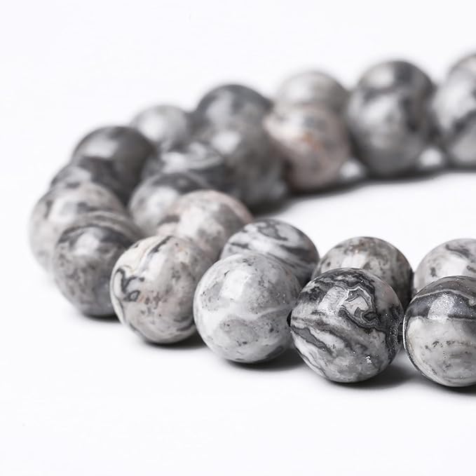 A+ Natural Map Jasper Gemstone Beads Gray Energy Stone Healing Power - Image 3