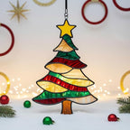 Festive Star Christmas Tree Acrylic Suncatcher, Faux Stained Glass Indoor - Image 3