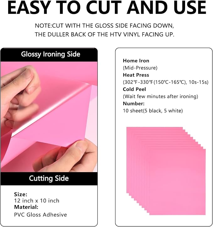 FUNKAKA Pink HTV Heat Transfer Vinyl Bundle, 10 Sheets Sticky HTV Vinyl - Image 3