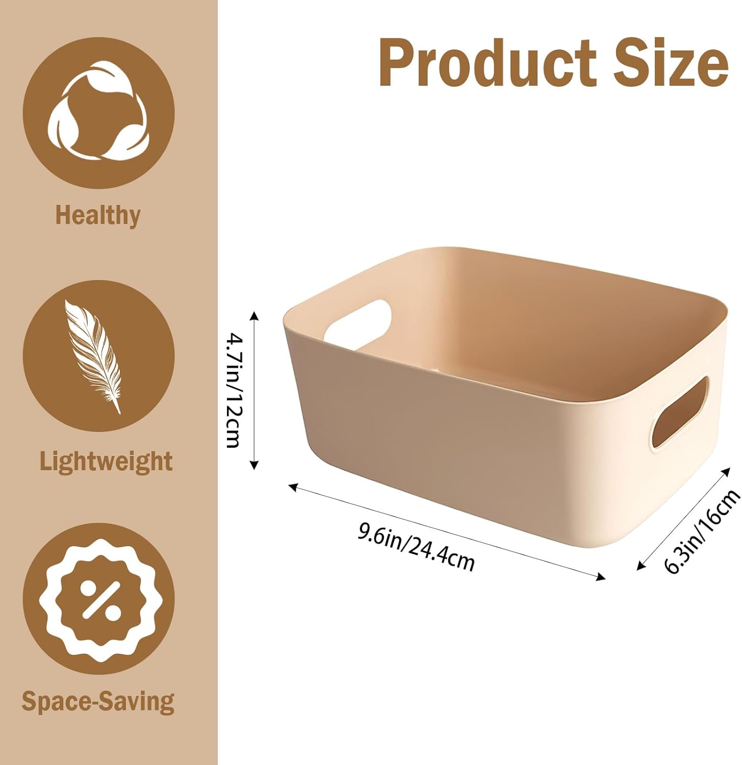 COVRA 2-Pack Plastic Storage Bins, Small Storage Baskets, Organizers for Home & Office, 9.6 x 6.3 x 4.7 Inches (Brown)