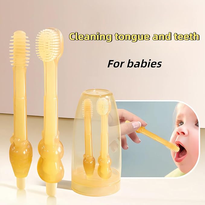 Baby Tooth Brush, Infant Toothbrush 6 to 12 Months, Silicone Toothbrush, Newborn Tongue and Mouth Cleaner Set, Green