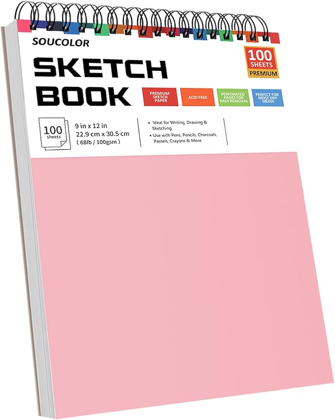 Soucolor 9x12 Sketch Book 2-Pack, 100 Sheets, Acid-Free Drawing Pads | Yop - Image 3