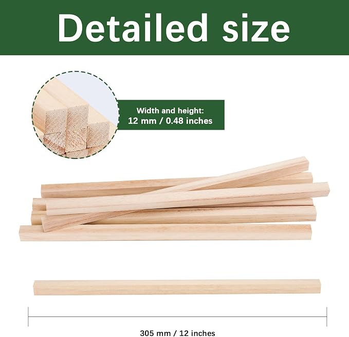 24 Pcs Balsa Wood Sticks 1/2 x 1/2 x 12 Inch balsa Wood Strips Hardwood Square - Image 2