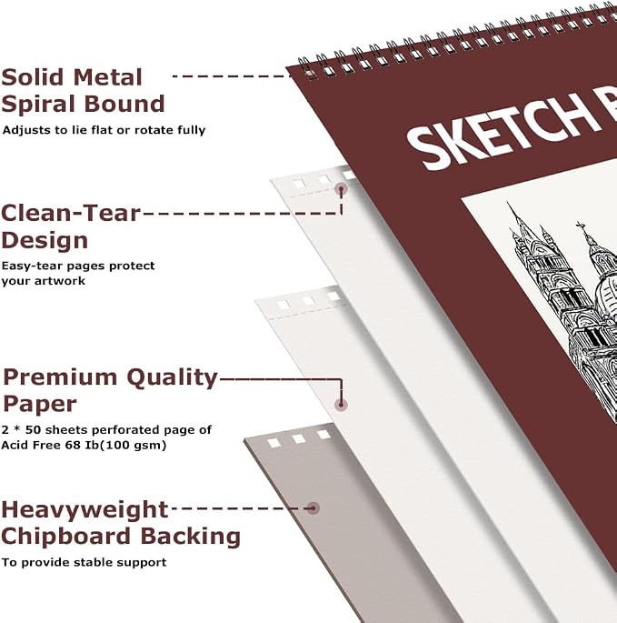 9" x 12" Sketch Book, Acid Free Artist Drawing Book Paper, Art Supplies - Image 2